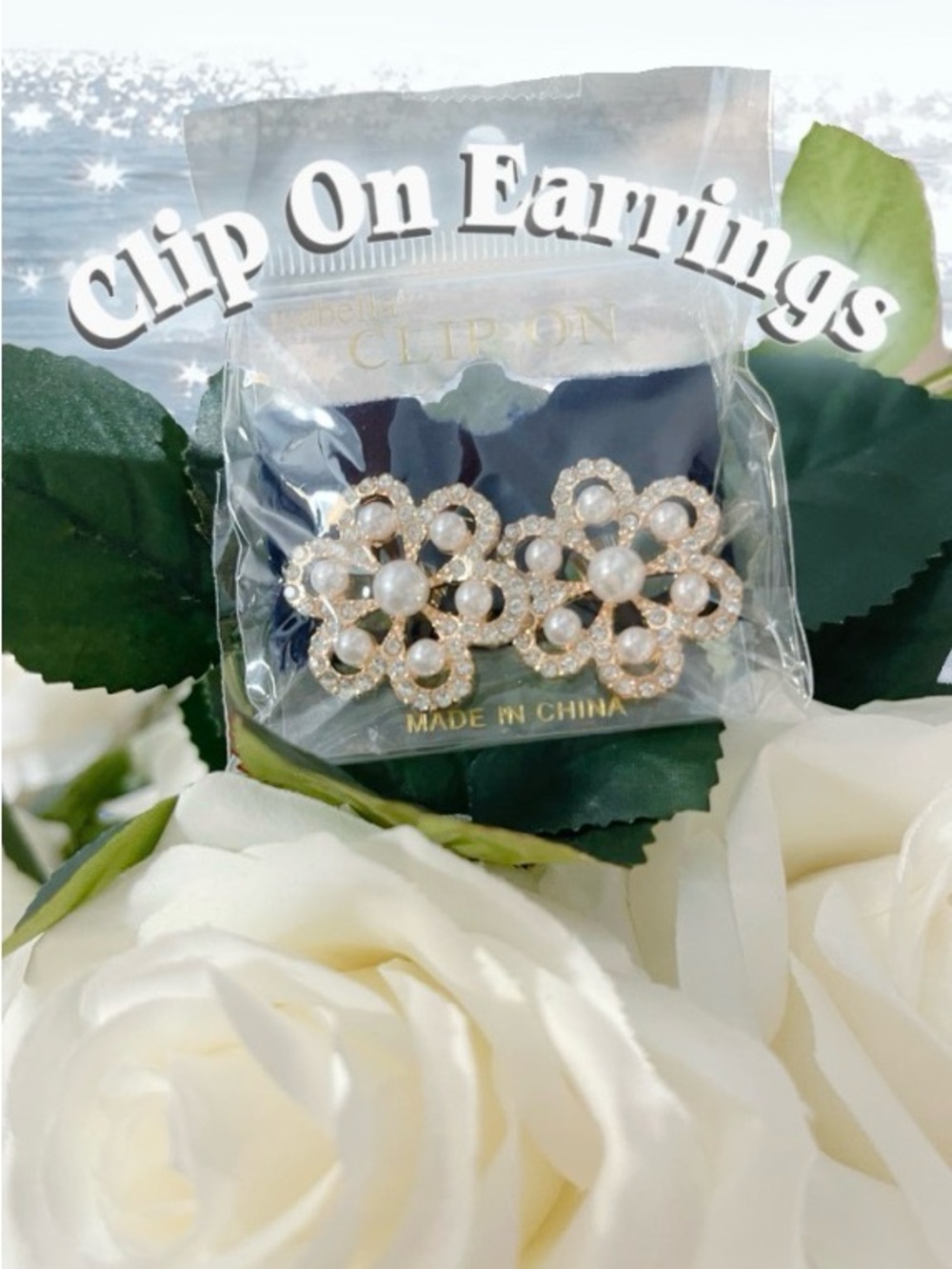 Isabella Gold Floral Pearl Clip-On Earrings for Women